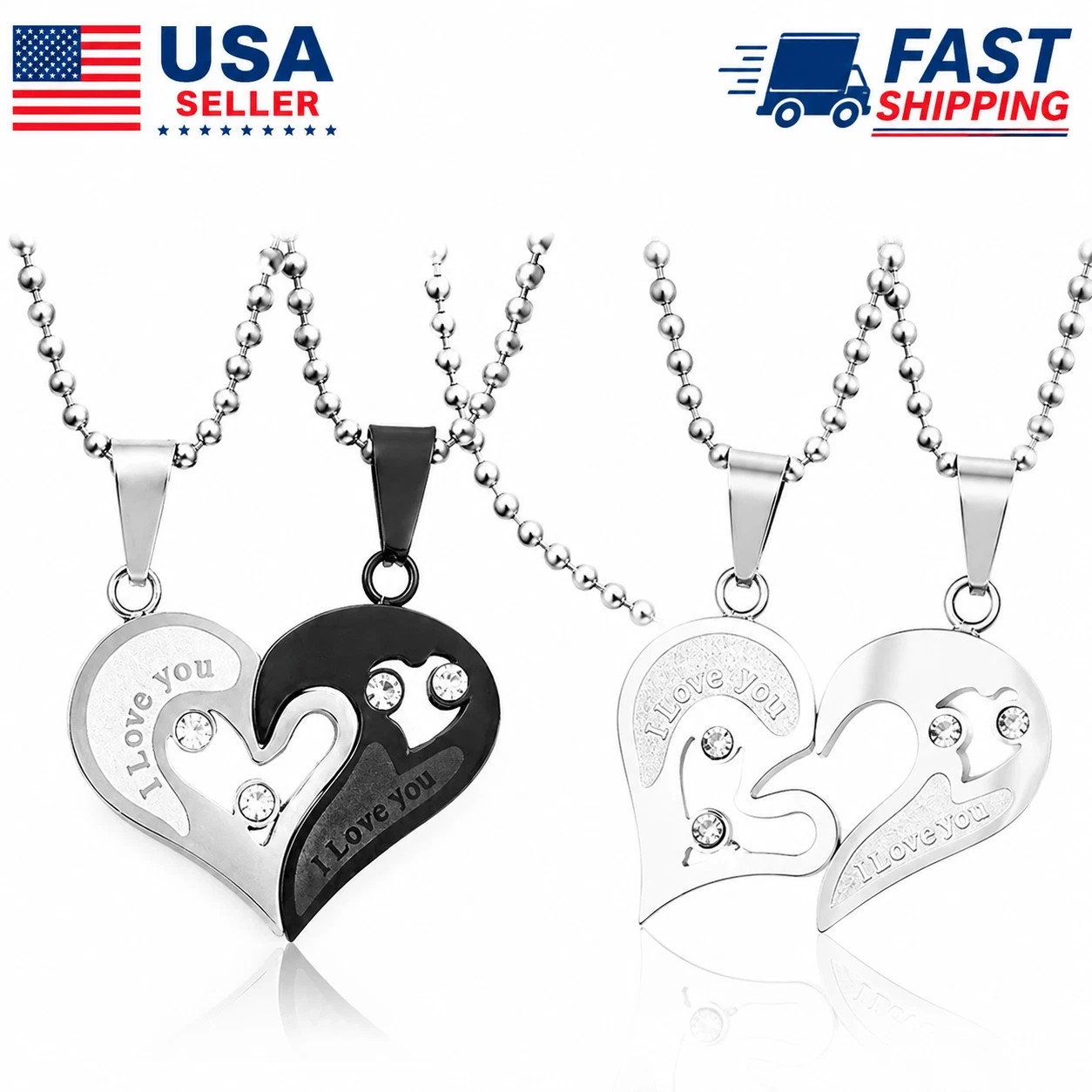 Couple Heart Pendant Necklace Love Matching Jewelry Romantic for Him Her