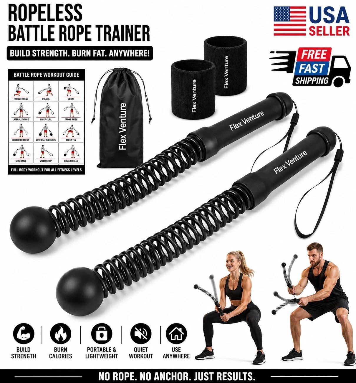 Adjustable Ropeless Cordless Battle Ropes Trainer for Home & Gym Fitness