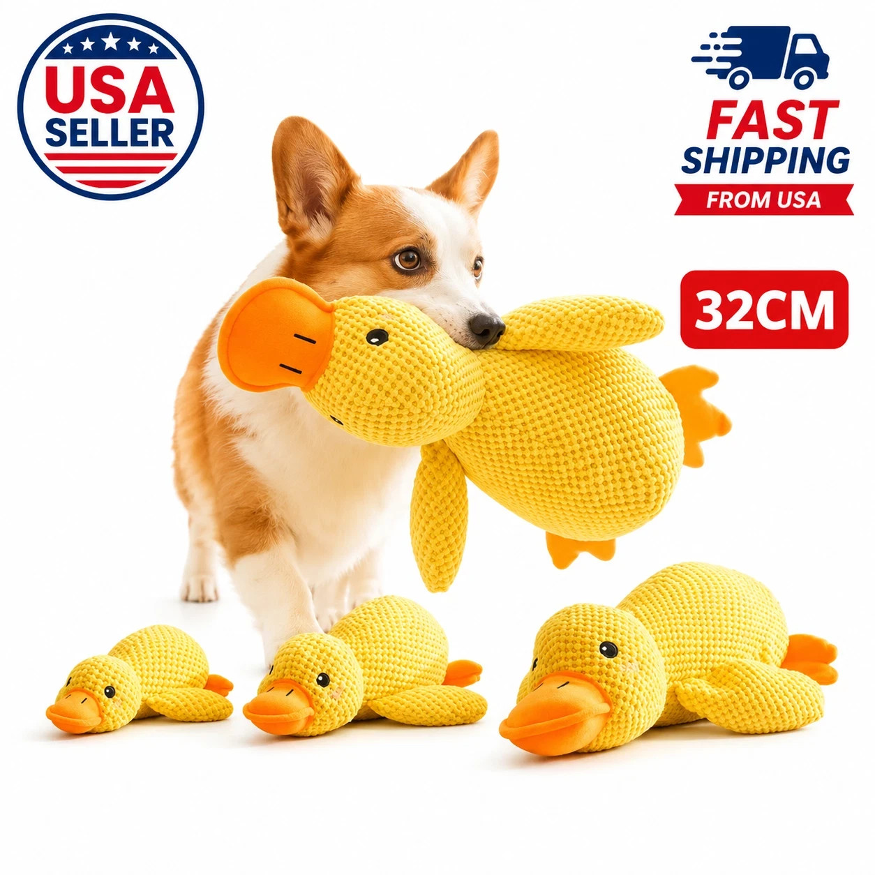 Interactive Duck Dog Toy Plush Squeaky Chew Toy for Large Medium Dogs Tough Pet