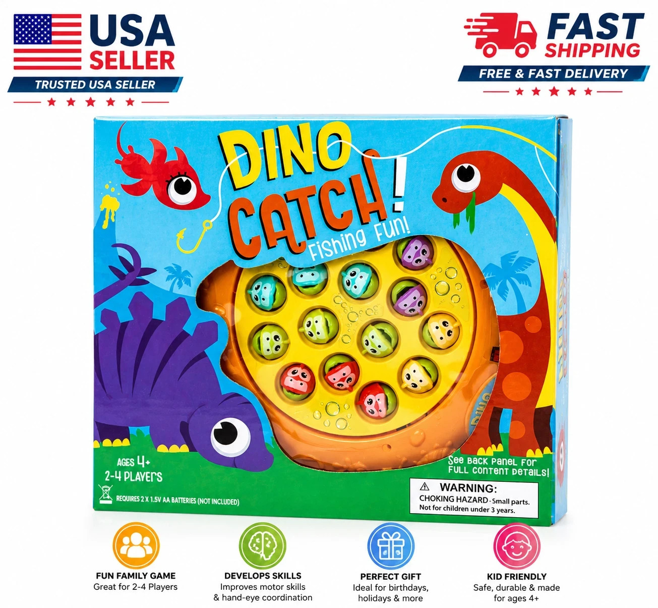 Dinosaur Fishing Board Game for Kids Ages 4+ Interactive Dino Catch Family Toy