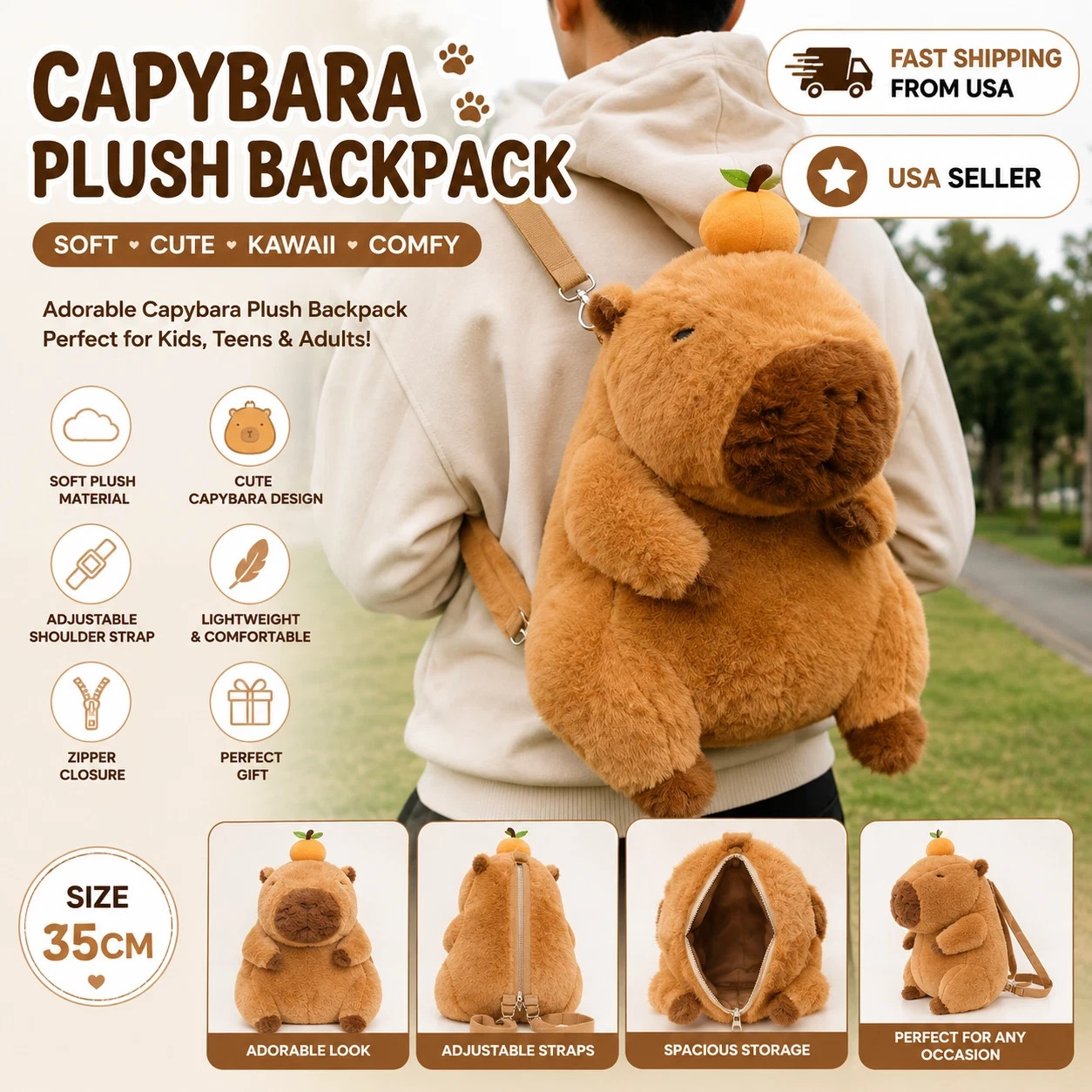 Cute Capybara Plush Backpack Kawaii Mini Shoulder Bag Soft Kids Purse