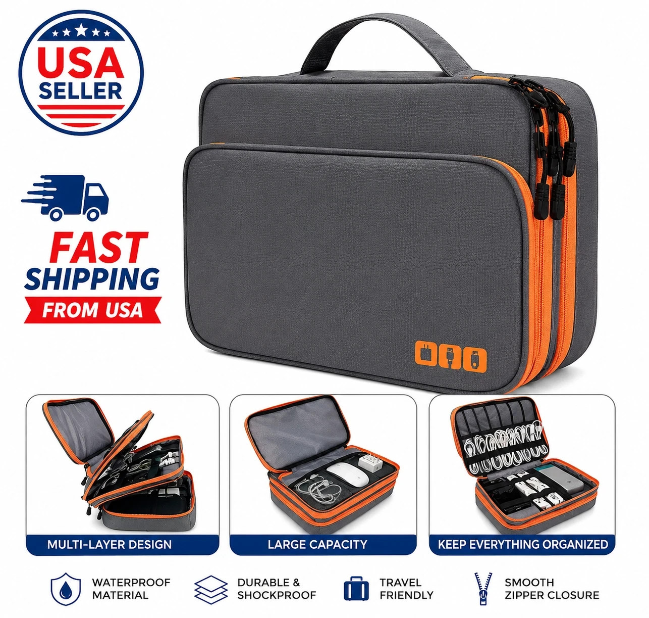 Travel Cable Organizer Bag Waterproof Electronics Accessories Storage Case Pouch
