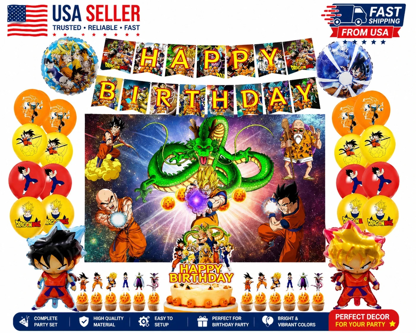 Dragon Birthday Party Decorations Set Balloons Banner Backdrop Cake Topper Kids
