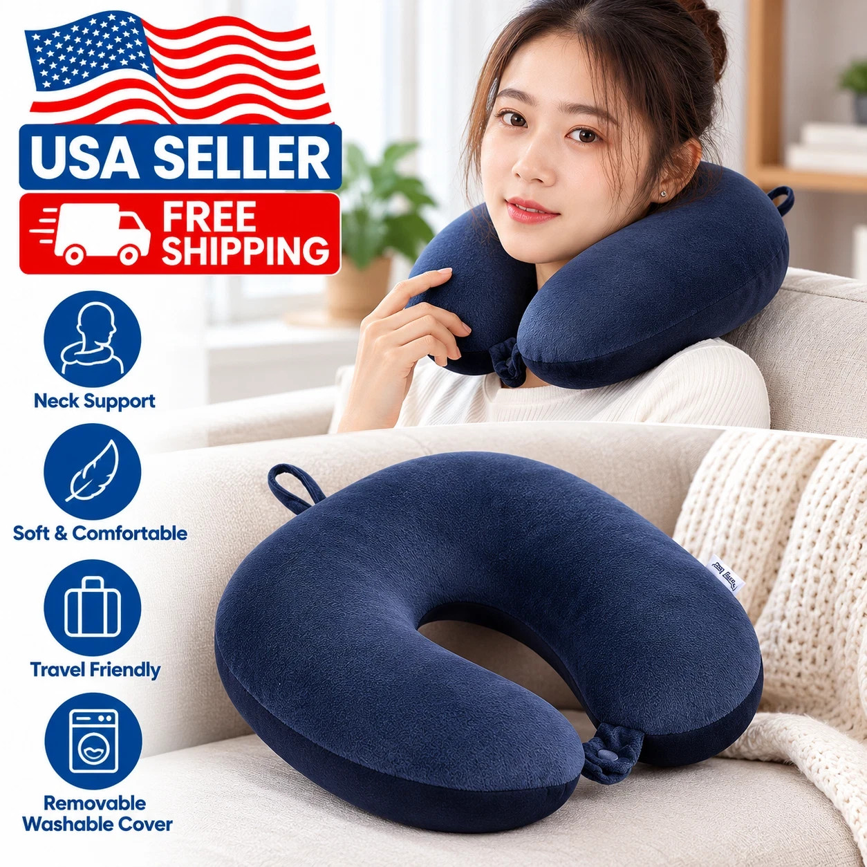 Microbead Travel Neck Pillow U Shape Cushion Airplane Office Home Travel Comfort