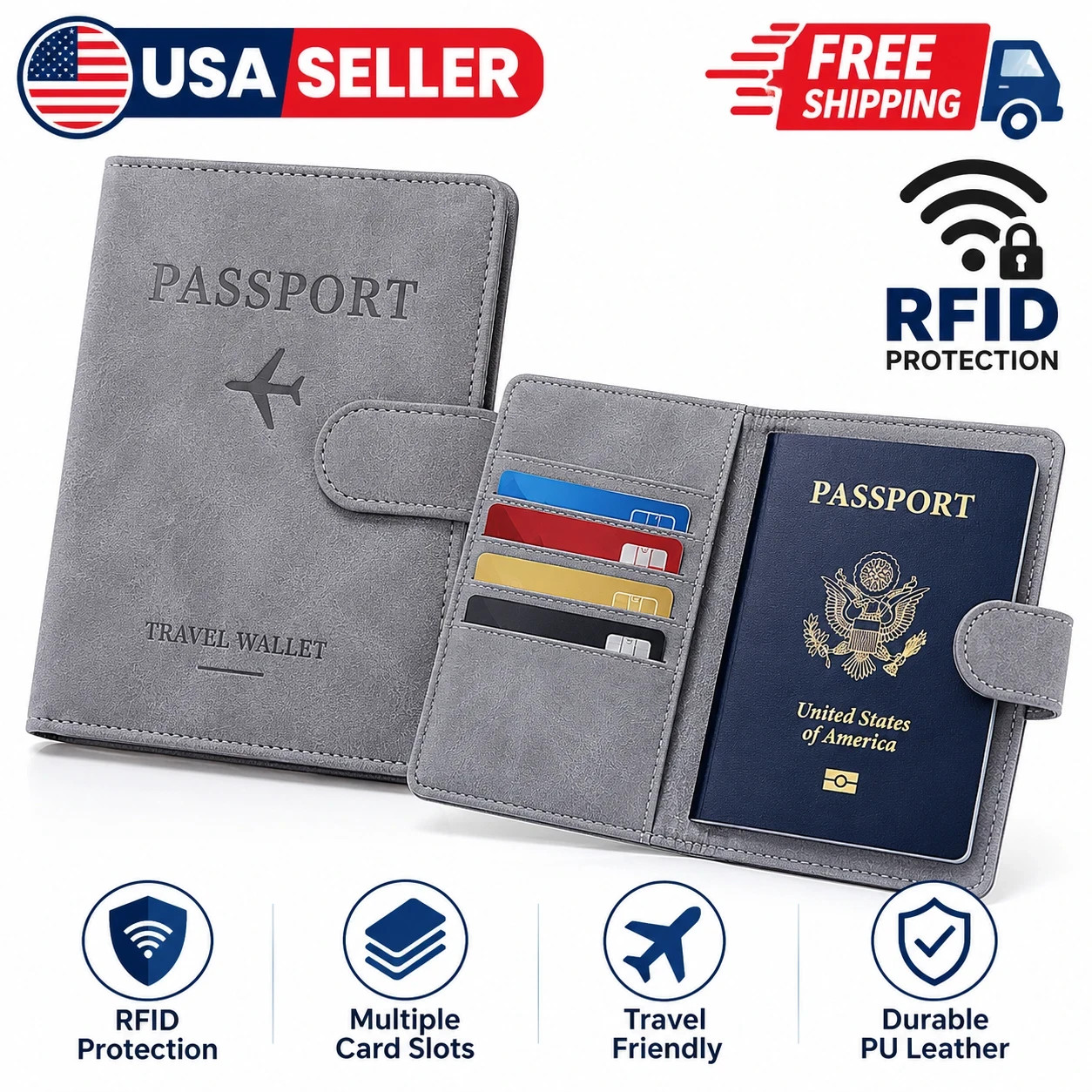 RFID Passport Holder Wallet Cover Travel Card Slots PU Leather Passport Case