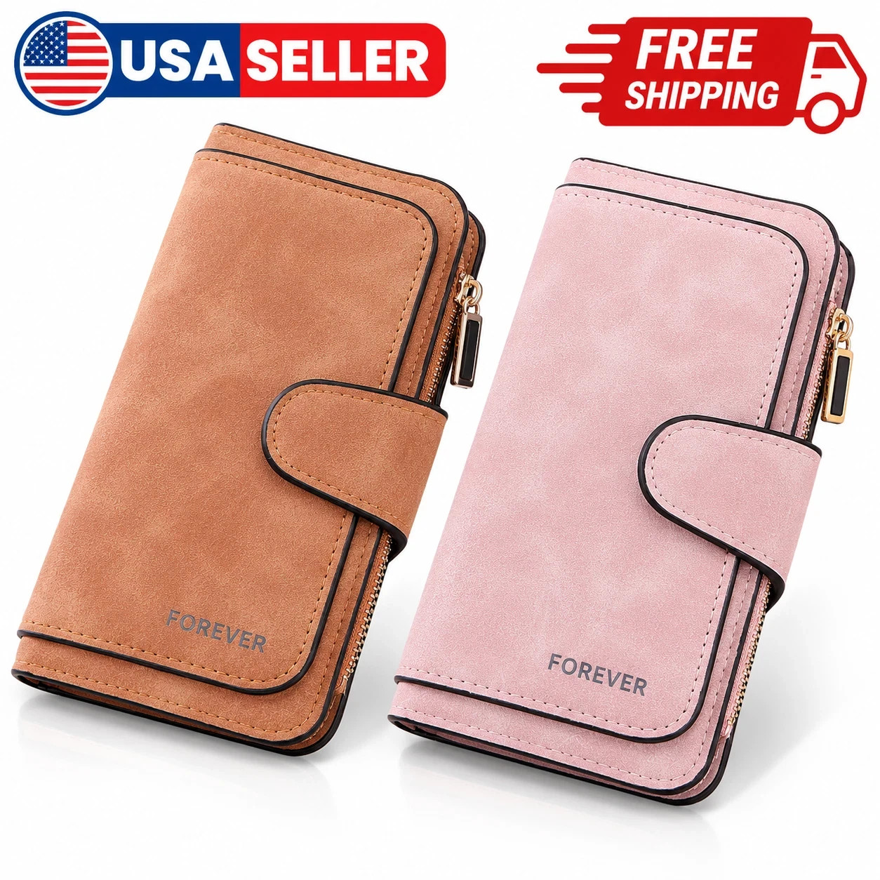 Women's Leather Phone Wallet Credit Card Holder Case Zipper Leather Purse Pouch