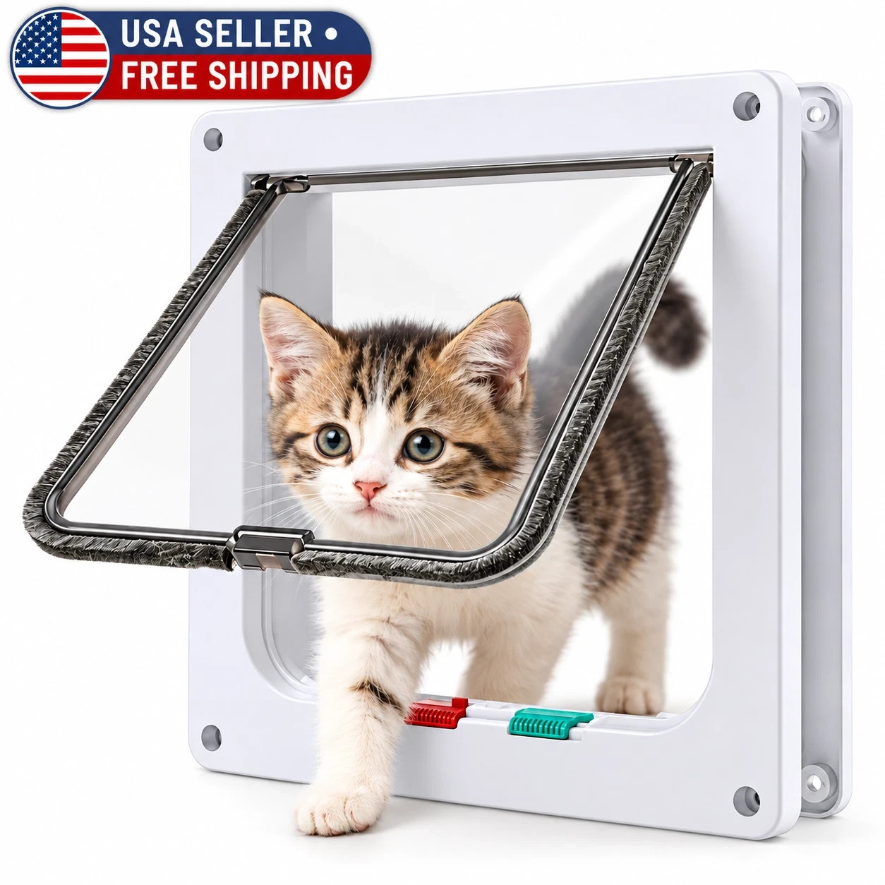 4-Way Locking Pet Door Cat Dog Flap Automatic Silent Door Window Wall Large